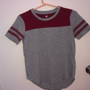 Maroon and Gray T-Shirt with stripes on sleeves